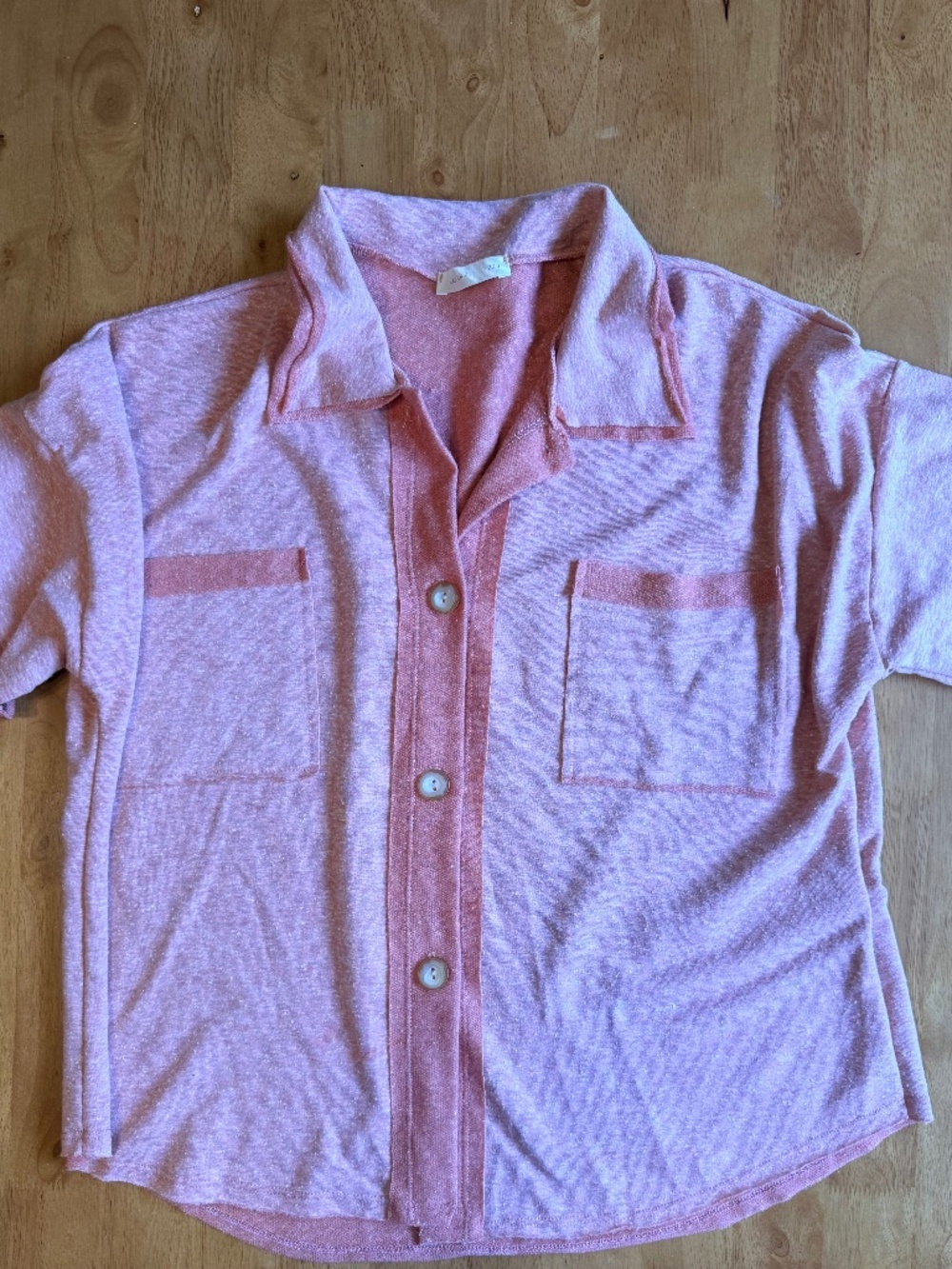 REB.in J. Pink Heathered Knit Button Up Short Sleeve Shirt